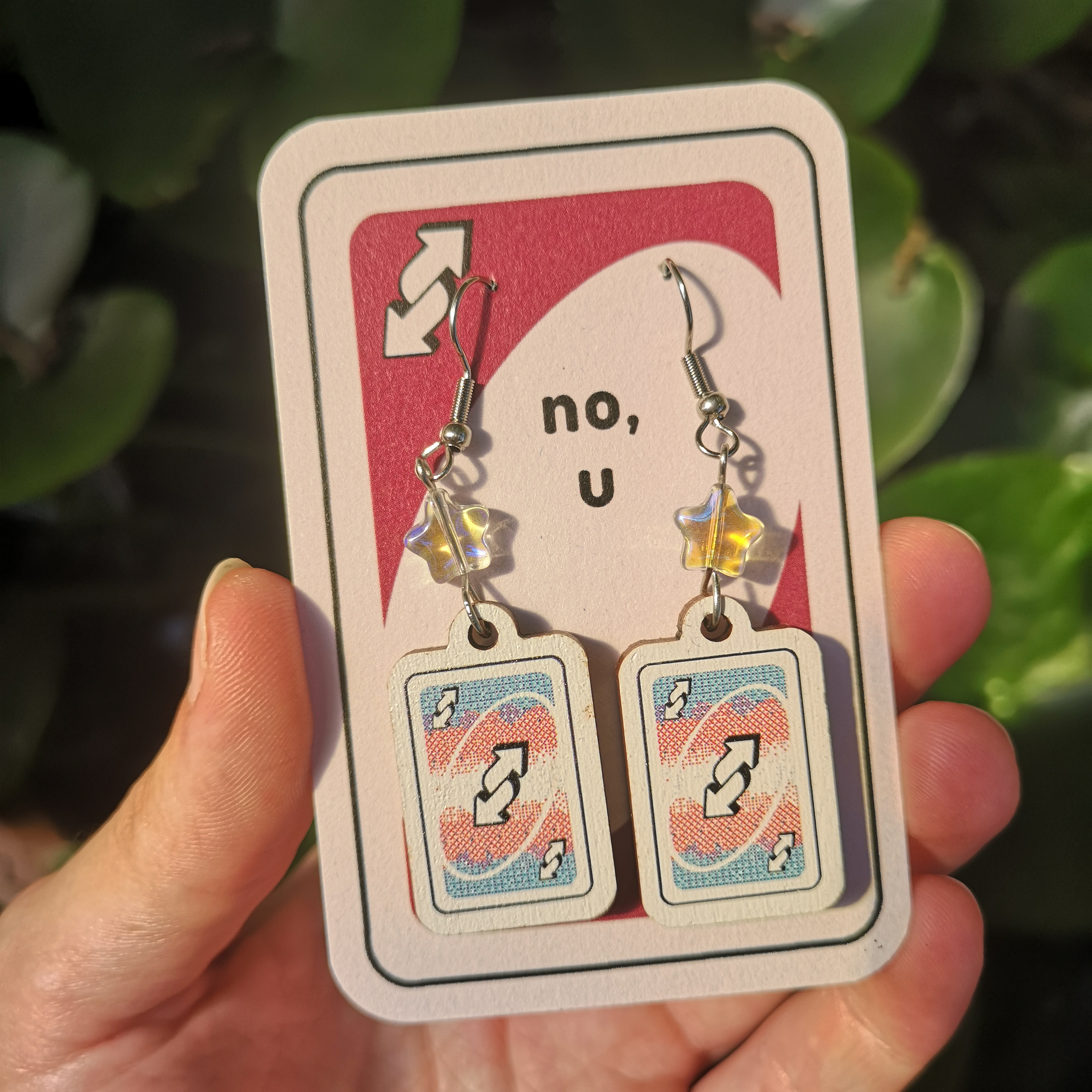 Uno Reverse Card Earrings with the Transgender Flag