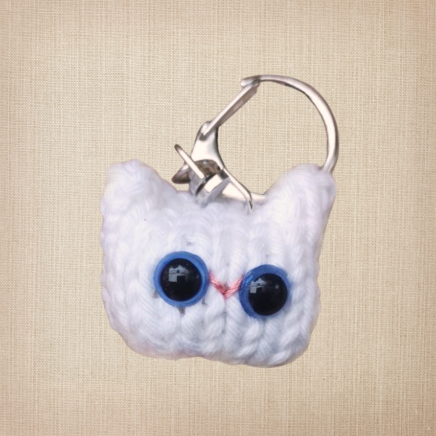 Knitted Cat Keychain of a white cat
