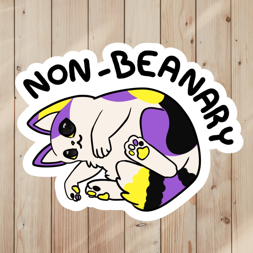 Cute Pride Pun Sticker of a non-binary cat